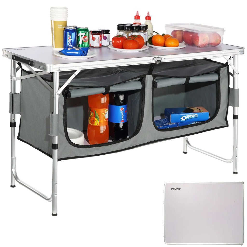 VEVOR Camping Kitchen Table, Tiktokshopblackfriday, Quick Set-Up Folding Camping Table, 3 Adjustable Heights, MDF Camping Table, Ideal for Outdoor Picnics, Bbqs, Camping, RV Traveling VEVOR Super Brand Day