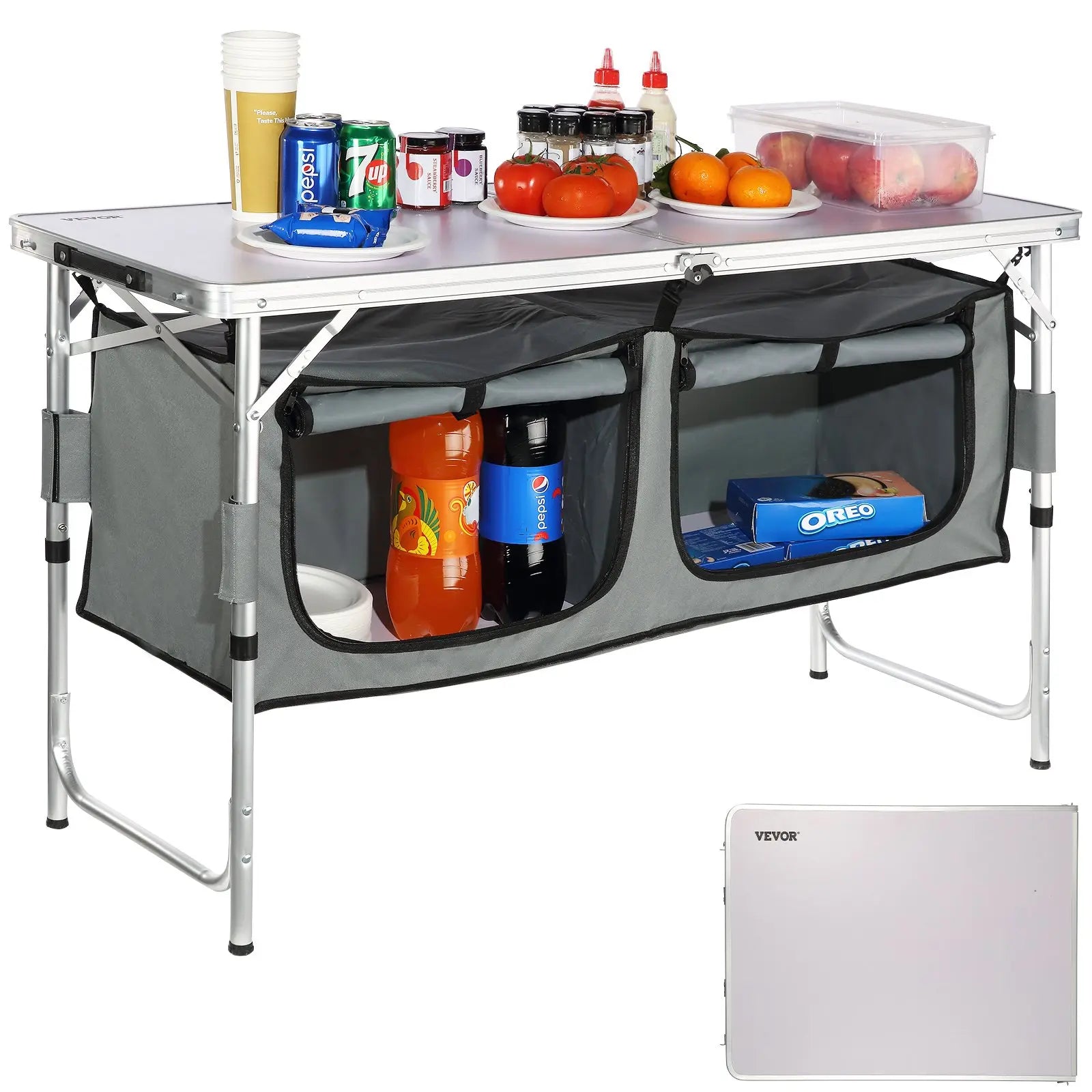 VEVOR Camping Kitchen Table, Tiktokshopblackfriday, Quick Set-Up Folding Camping Table, 3 Adjustable Heights, MDF Camping Table, Ideal for Outdoor Picnics, Bbqs, Camping, RV Traveling VEVOR Super Brand Day