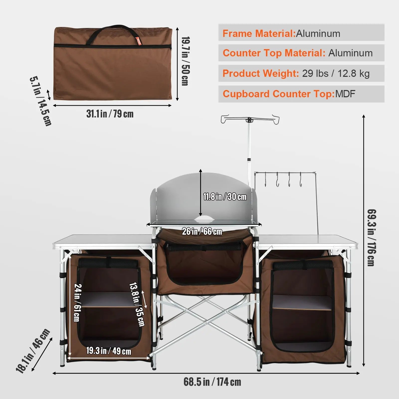VEVOR Camping Kitchen Table, Tiktokshopblackfriday, Quick Set-Up Folding Camping Table, 3 Adjustable Heights, MDF Camping Table, Ideal for Outdoor Picnics, Bbqs, Camping, RV Traveling VEVOR Super Brand Day