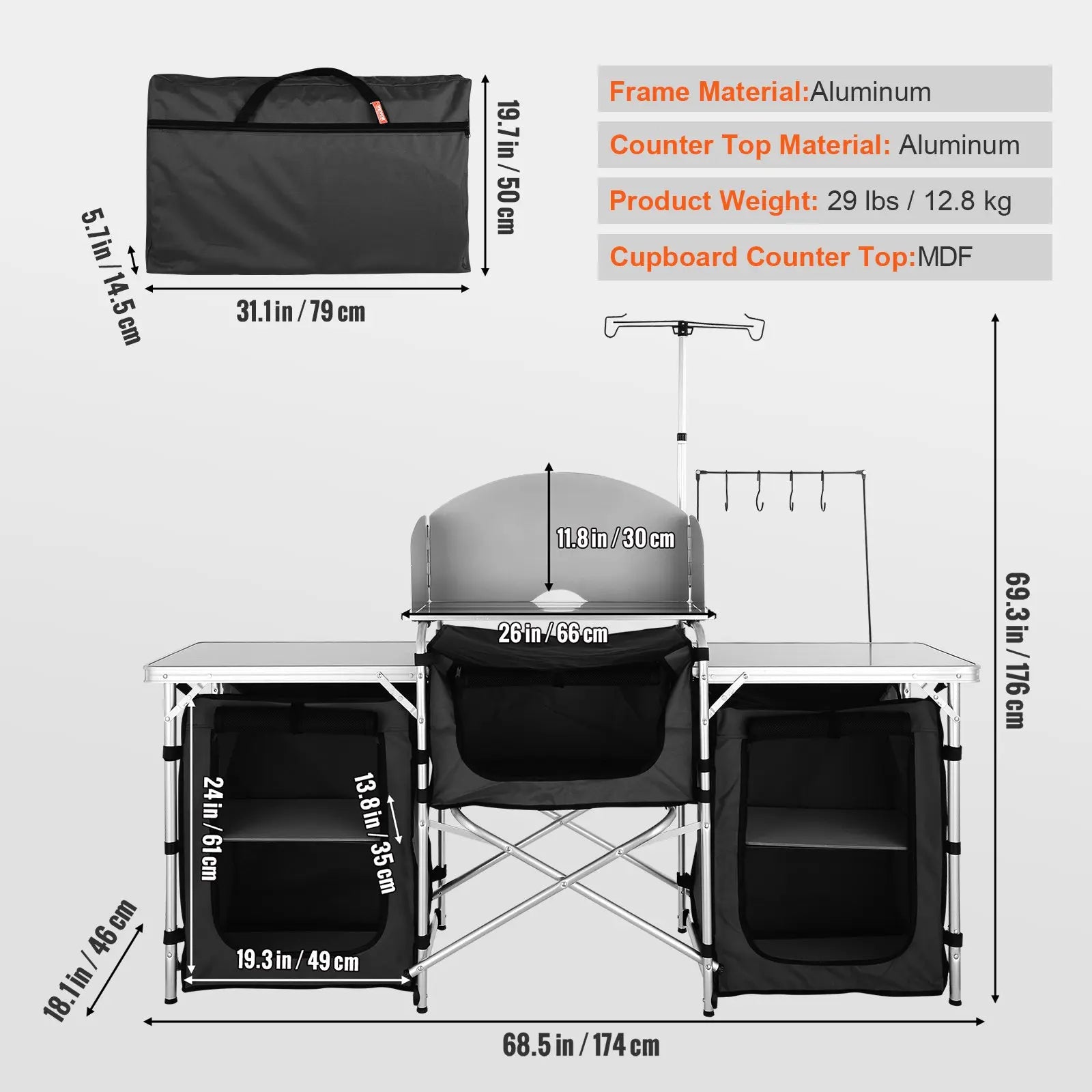 VEVOR Camping Kitchen Table, Tiktokshopblackfriday, Quick Set-Up Folding Camping Table, 3 Adjustable Heights, MDF Camping Table, Ideal for Outdoor Picnics, Bbqs, Camping, RV Traveling VEVOR Super Brand Day