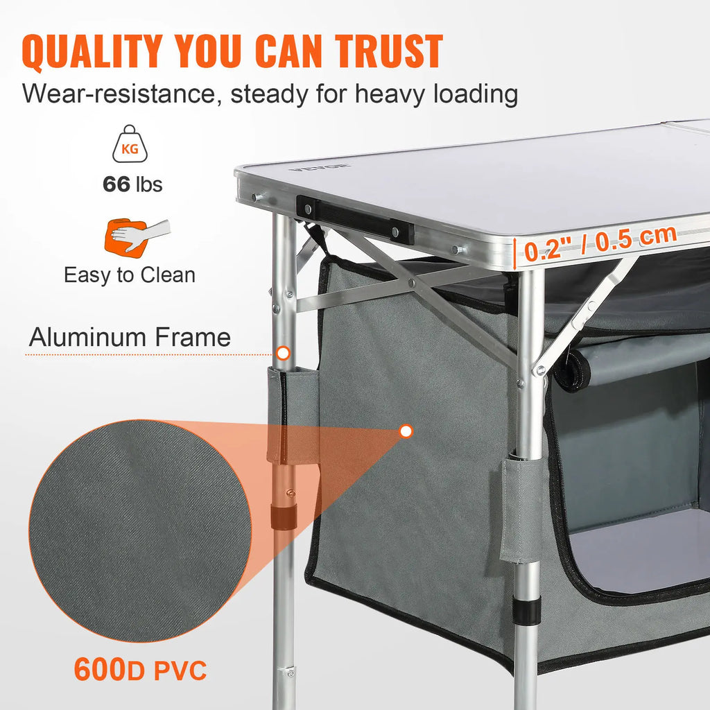 VEVOR Camping Kitchen Table, Tiktokshopblackfriday, Quick Set-Up Folding Camping Table, 3 Adjustable Heights, MDF Camping Table, Ideal for Outdoor Picnics, Bbqs, Camping, RV Traveling VEVOR Super Brand Day