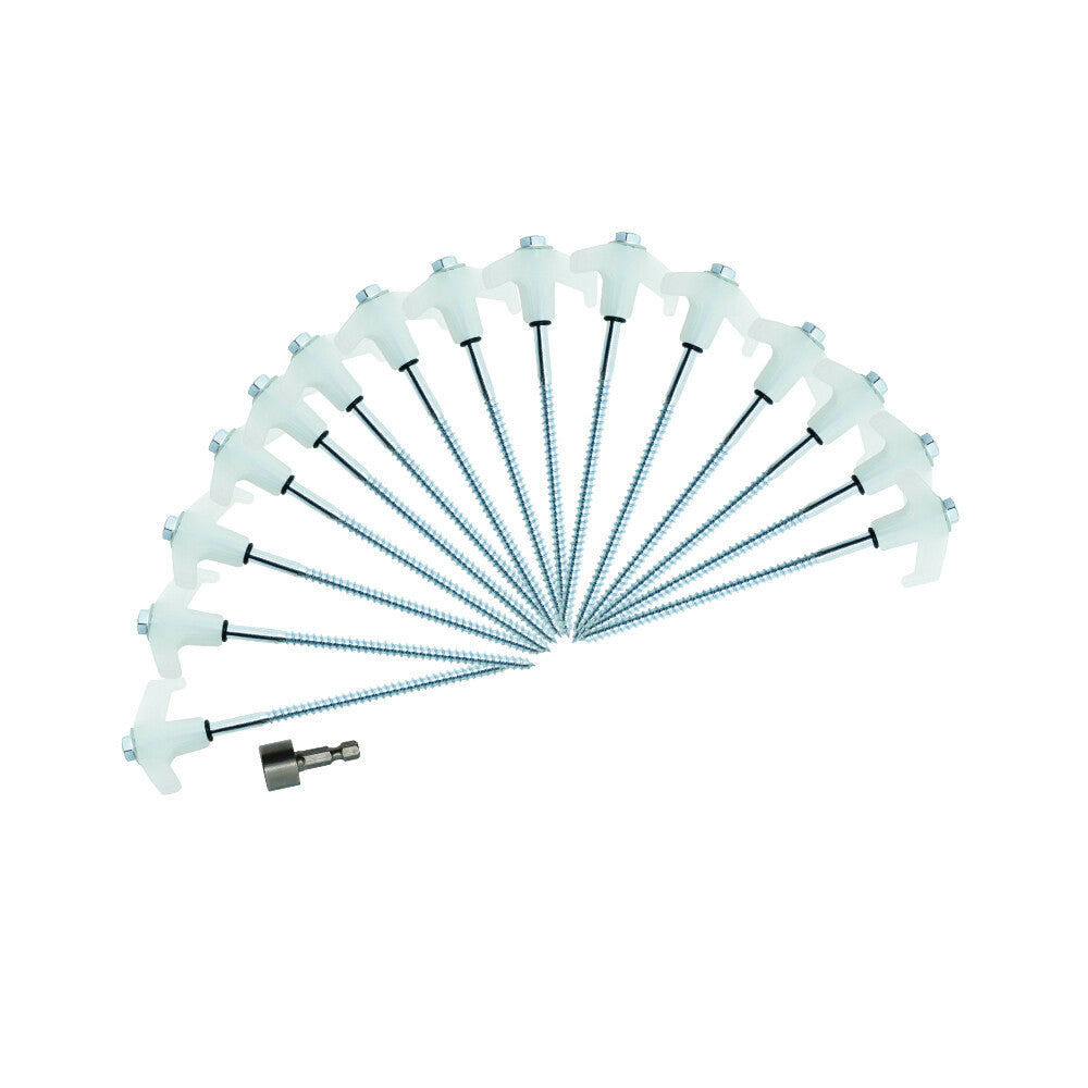15X Heavy Duty Steel Screw / Drill Camping Tent Pegs with Glow in the Dark Head
